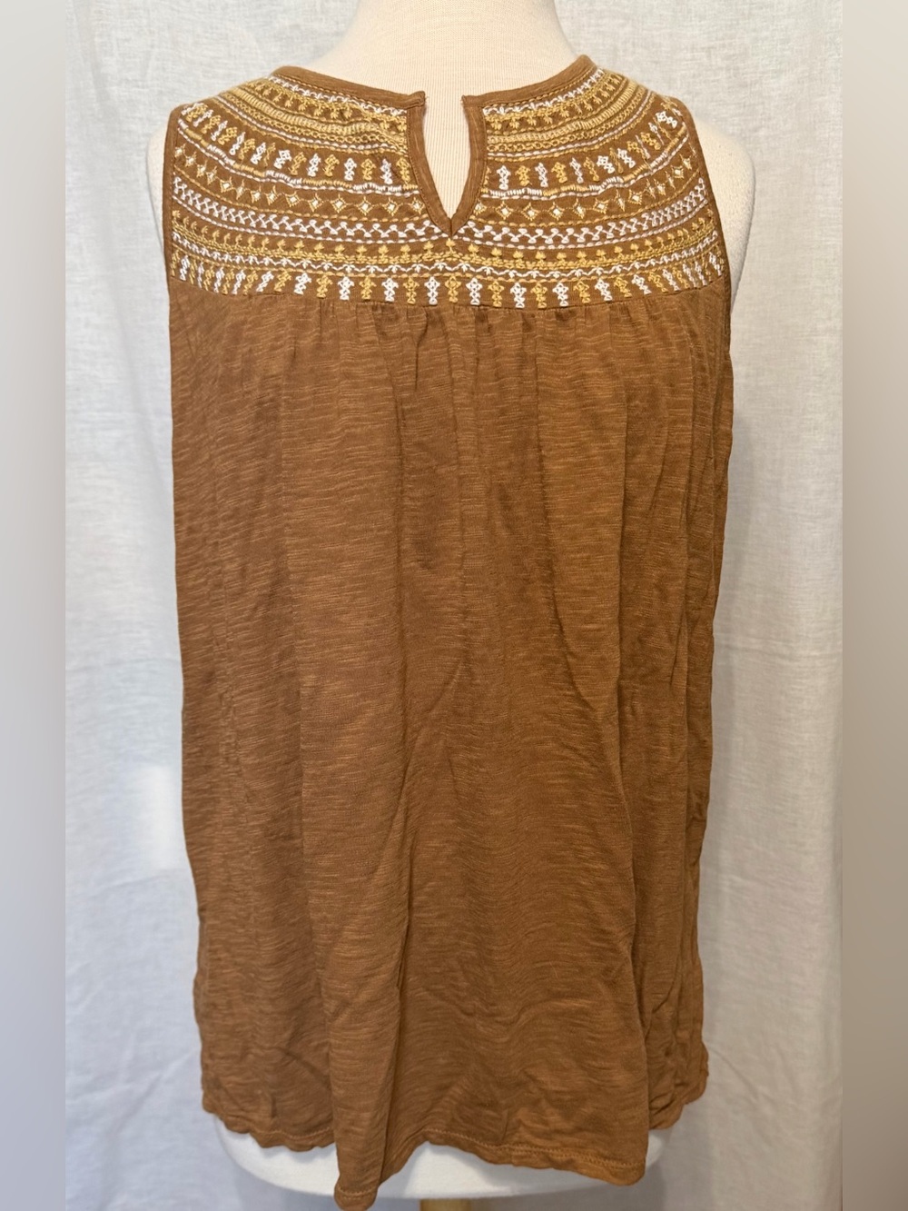 J Jill Sleeveless Embroidered Yoke Women's Top - light brown